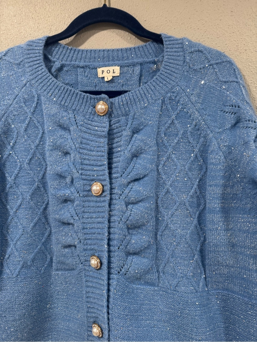 POL Sparkle Chunky Knit Blue Cardigan - Picture 4 of 7